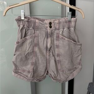 Free People Washed Light Pink High-Waist Utility Shorts